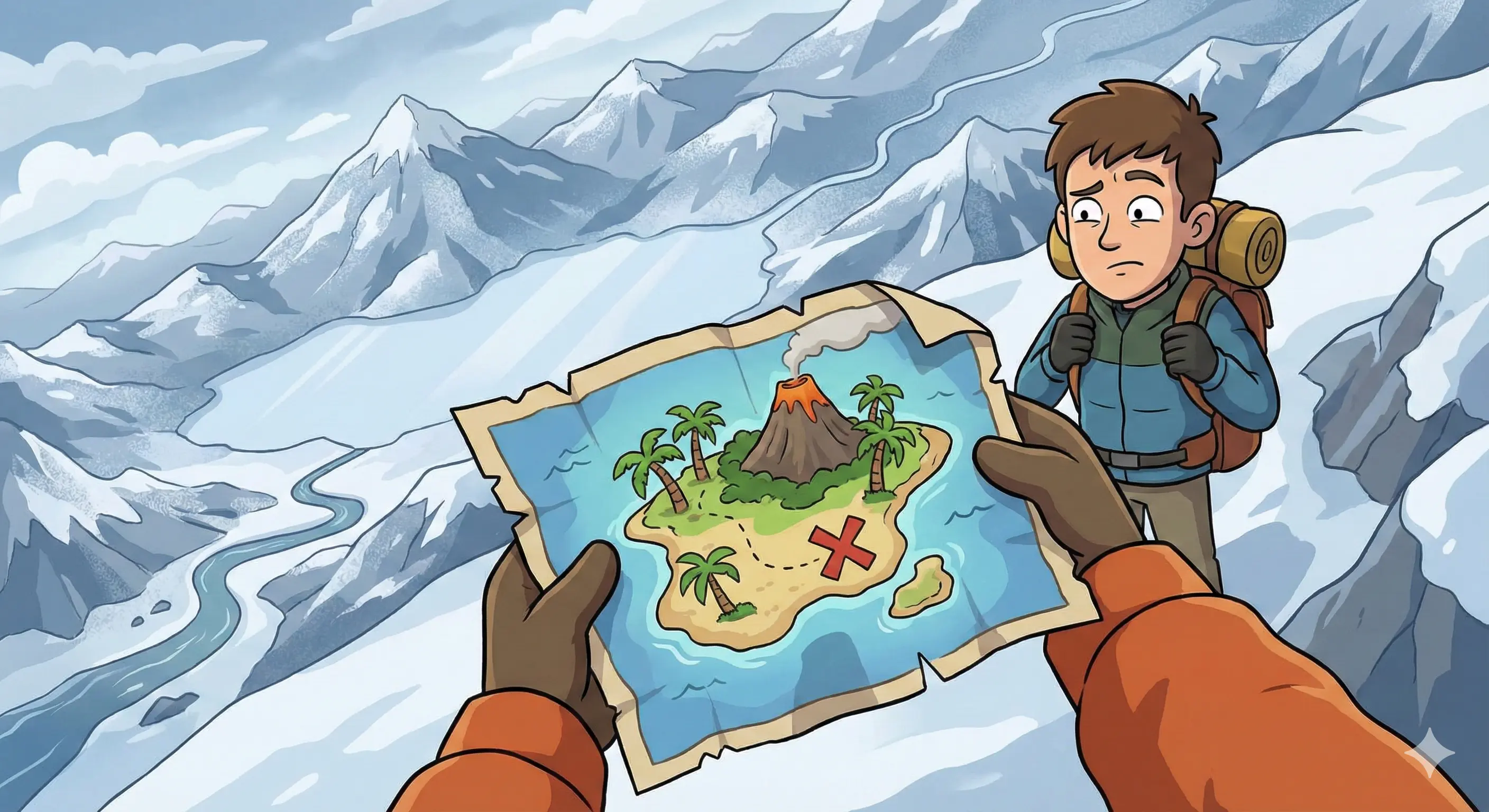 dupla no topo da montanha estranhando o mapa